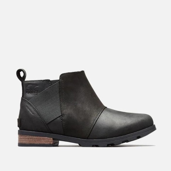 SOREL | Emelie Waterproof Chelsea Ankle Bootie in Black Leather | Sz 9.5 - Picture 1 of 16